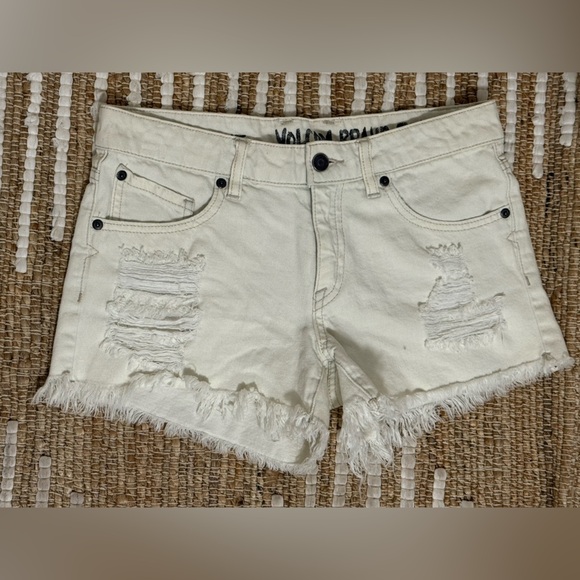 Volcom Women's Frayed White Jean Shorts - Picture 1 of 5